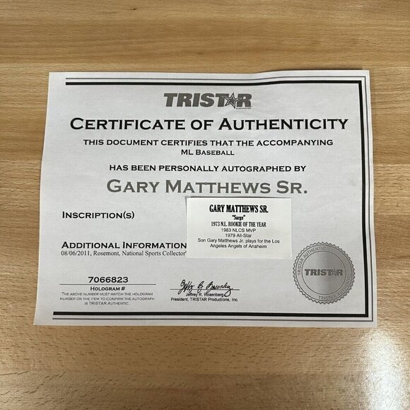 Gary Matthews Sr. Autographed MLB Baseball Angles TRISTAR 7066823 - Picture 5 of 5